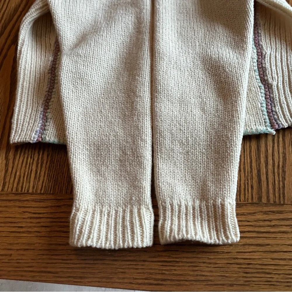 Susan Bristol Wool Cream Cardigan with Floral Accents and Silver Heart Buttons - Picture 14 of 14